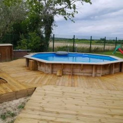 Piscine En Bois Octogonale Ubbink Océa 4,30 X 1,20 M - Liner Bleu -piscine Soldes 7504506 piscine bois octogonale ubbink ocea 580 bleu ambiance 2
