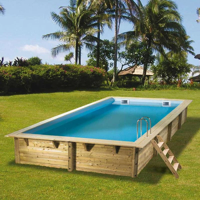 Piscine En Bois Rectangulaire Ubbink Linéa 6,50 X 3,50 X 1,40 M - Liner Bleu 2 Piscine En Bois Rectangulaire Ubbink Linéa 6,50 X 3,50 X 1,40 M - Liner Bleu – Image 2