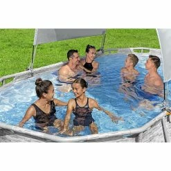 Auvent Pour Piscine Tubulaire Bestway Largeur 2,10 à 3,40 M 10 Auvent Pour Piscine Tubulaire Bestway Largeur 2,10 à 3,40 M -piscine Soldes auvent ovale bestway ambiance 3
