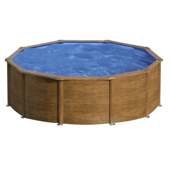 GRE Piscine Ronde Acier Gré Pacific Imitation Bois - 4,60 X 1,20 M 1 GRE Piscine Ronde Acier Gré Pacific Imitation Bois - 4,60 X 1,20 M