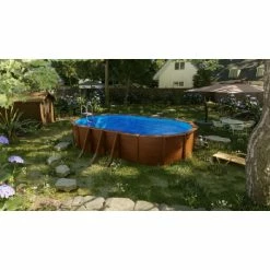 GRE Piscine Ovale Acier Gré Pacific Imitation Bois - 7,30 X 3,75 X 1,20 M -piscine Soldes kit730w piscine ovale acier gre pacific imitation bois 730 375 120 ambiance 2