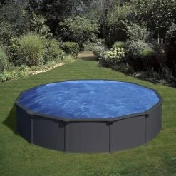 GRE Piscine Ronde Acier Gré Gris Anthracite 3,50 X 1,30 M -piscine Soldes kitpr558gy 1 piscine ronde h132 gre ambiance min 1
