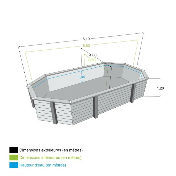 Piscine En Bois Octogonale Ubbink Azura 6,10 X 4 X 1,20 M - Liner Bleu 6 Piscine En Bois Octogonale Ubbink Azura 6,10 X 4 X 1,20 M - Liner Bleu – Image 6